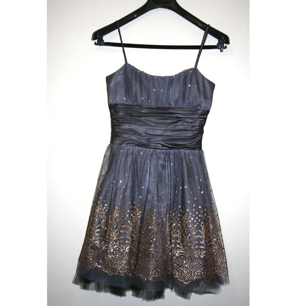 Gray/ Gold Glitter Mini Party Dress (3/4, Small)